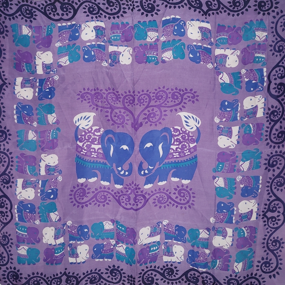 Thai Silk Scarf Blue Purple Elephant Design